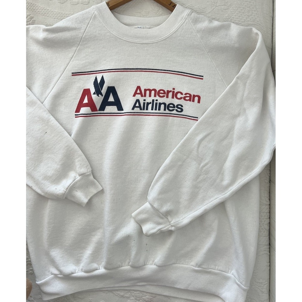 Vintage 1980's American Airlines Crewneck Sweatshirt XL Jerzees White